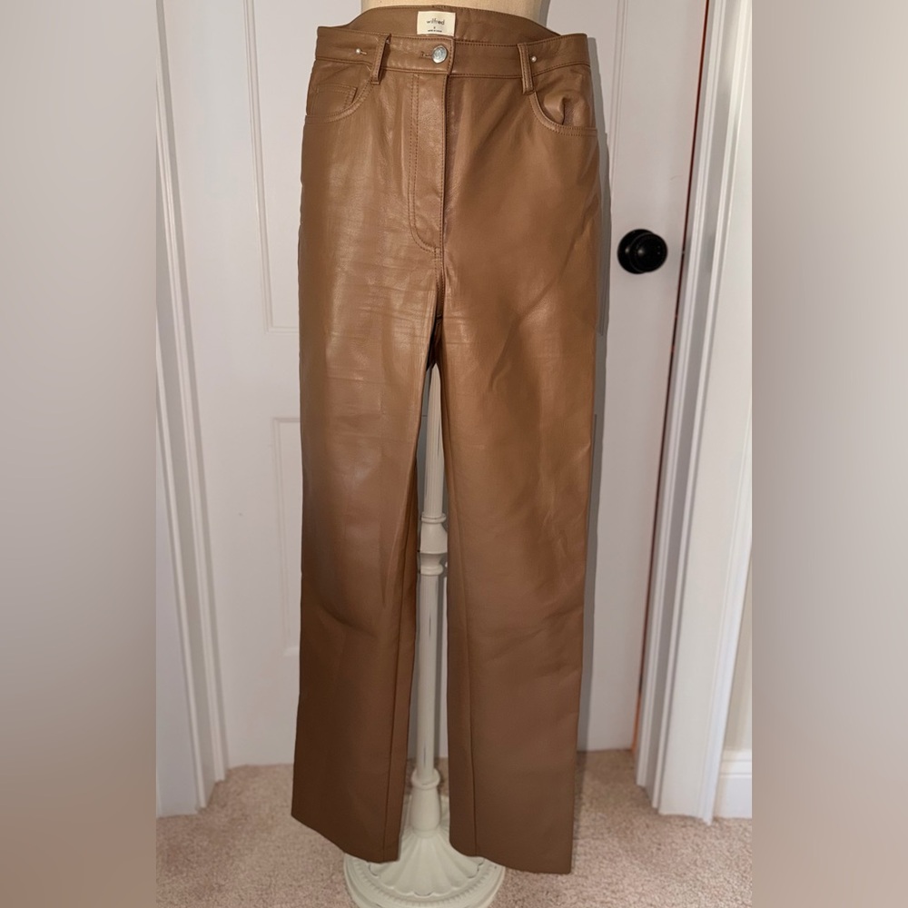 Aritzia Wilfred Light Brown Faux Leather Pants